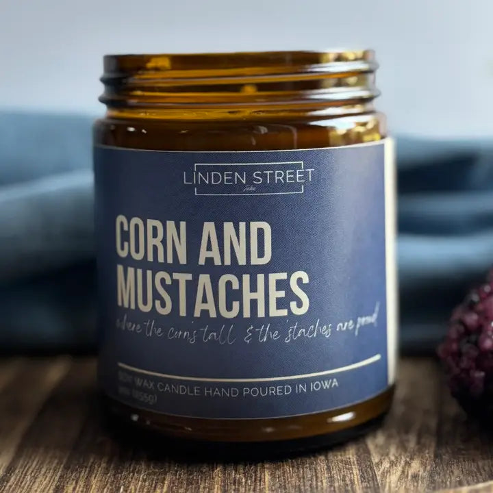 Linden Street-Corn and Mustache 9 oz Soy Candle - Home Decor & Gift