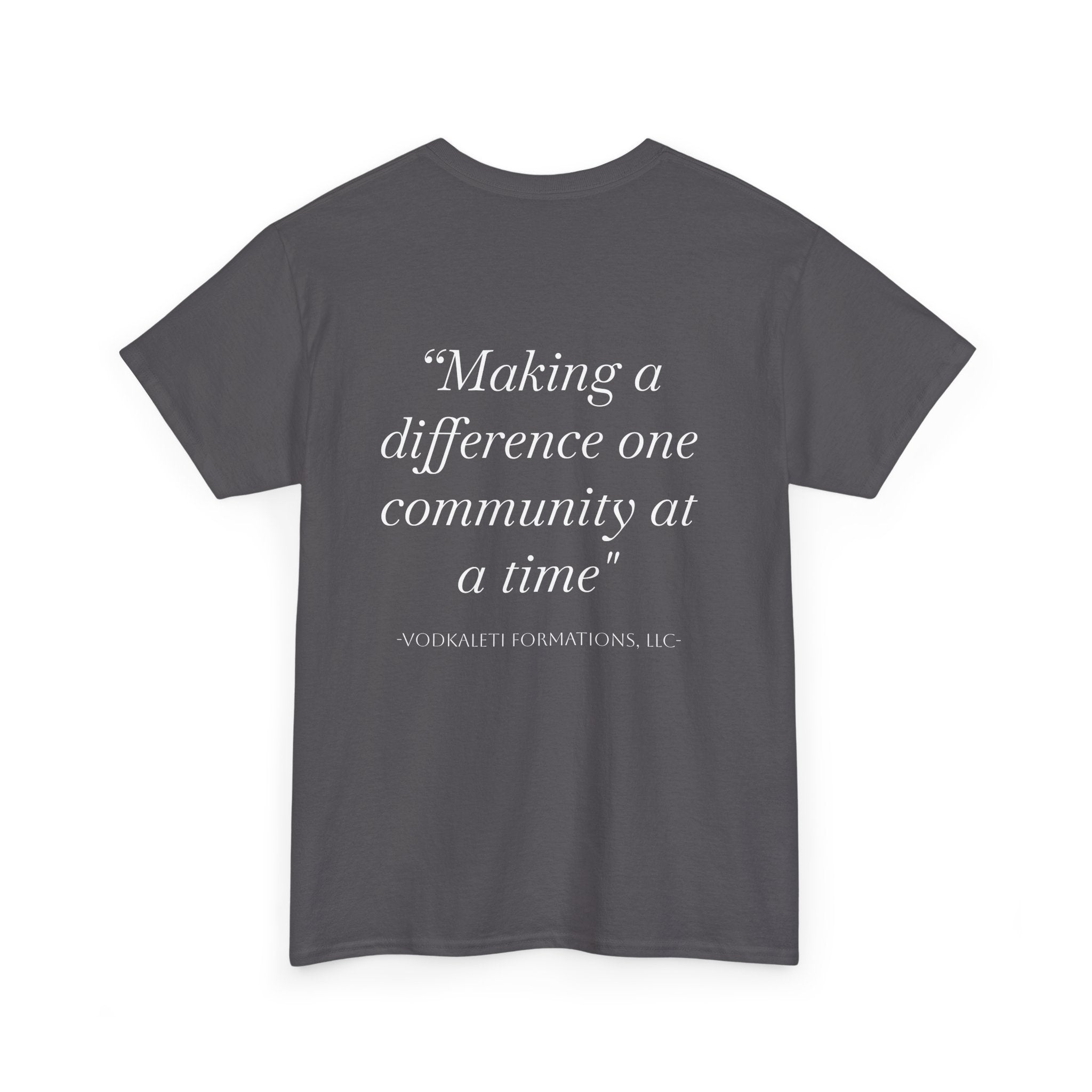 Vodkaleti Formations Logo Community Impact Tee-FRONT AND BACK
