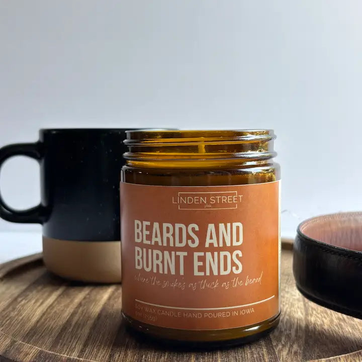 Linden Street - Beards and Burnt Ends 9 oz Soy Candle - Home Decor & Gift
